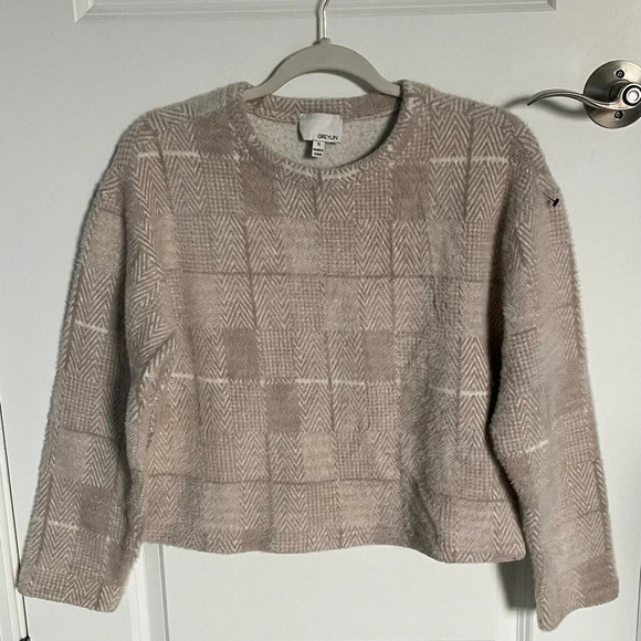New! Greylin Plaid Soft Fuzzy Pullover Sweater Beige - 29118 - Picture 1 of 12